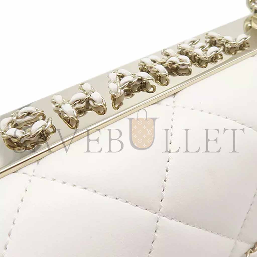 CHANEL 2WAY BAG TOP HANDLE FLAP BAG LAMBSKIN WHITE AS4654 (25*16*9cm)